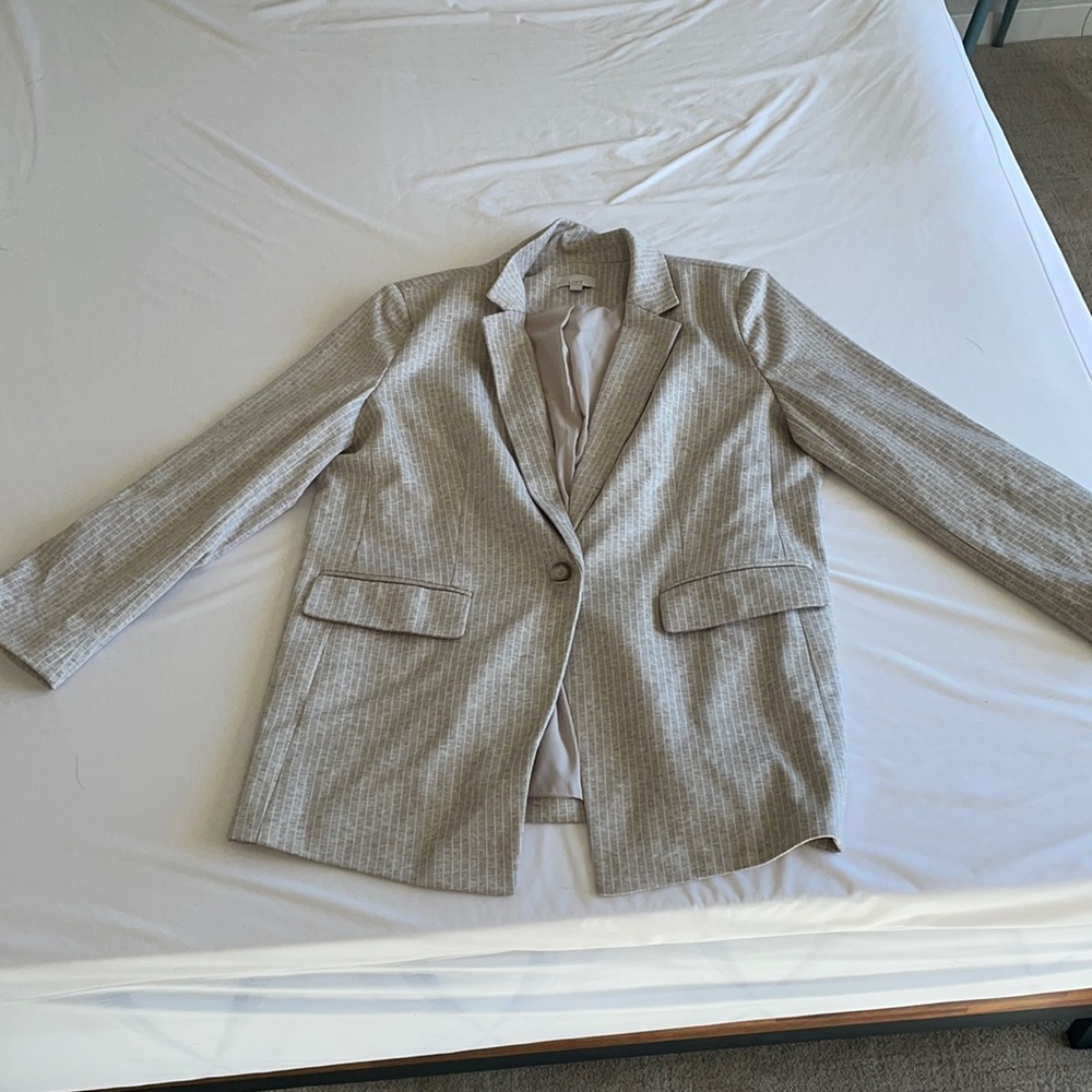 Beige and white striped loft suit jacket